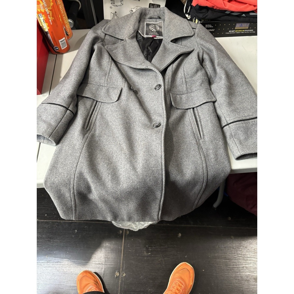 Vince Camuto Womens Wool Blend Double Breasted Coat Outerwear Gray Large L